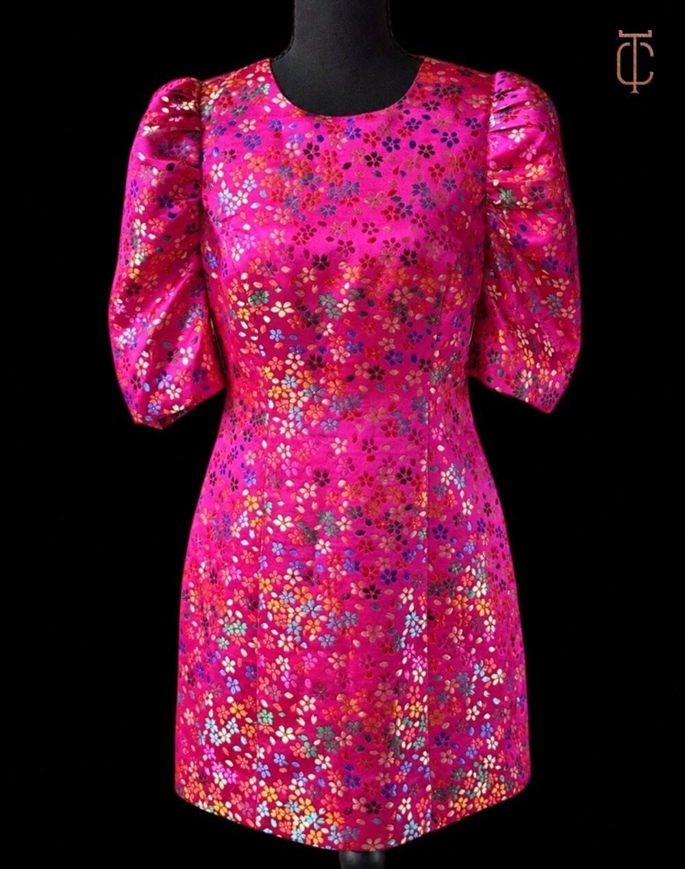 Camila Coelho Julinha Mini Dress Pink Multi Floral Jacquard Puff Sleeve Size 0